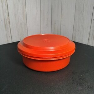 Tupperware Seal-n-serve orange bowl #1253 & orange lid #1207 vintage retro (C4)